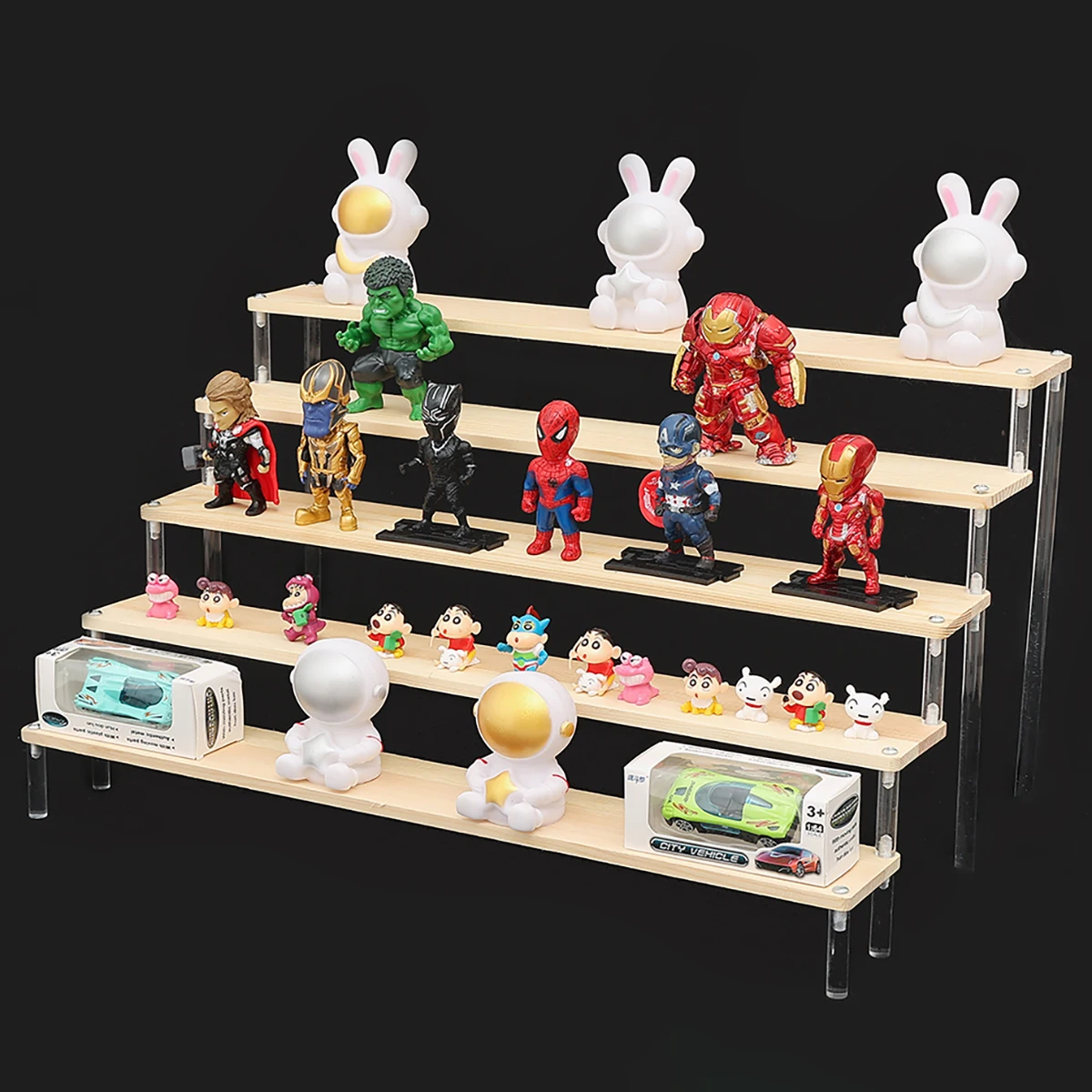 

1-5 Tier Acrylic Wooden Display Stand,Clear Tiered Display Riser Shelf Rack Stands for Cupcakes Perfumes Figures Collectibles