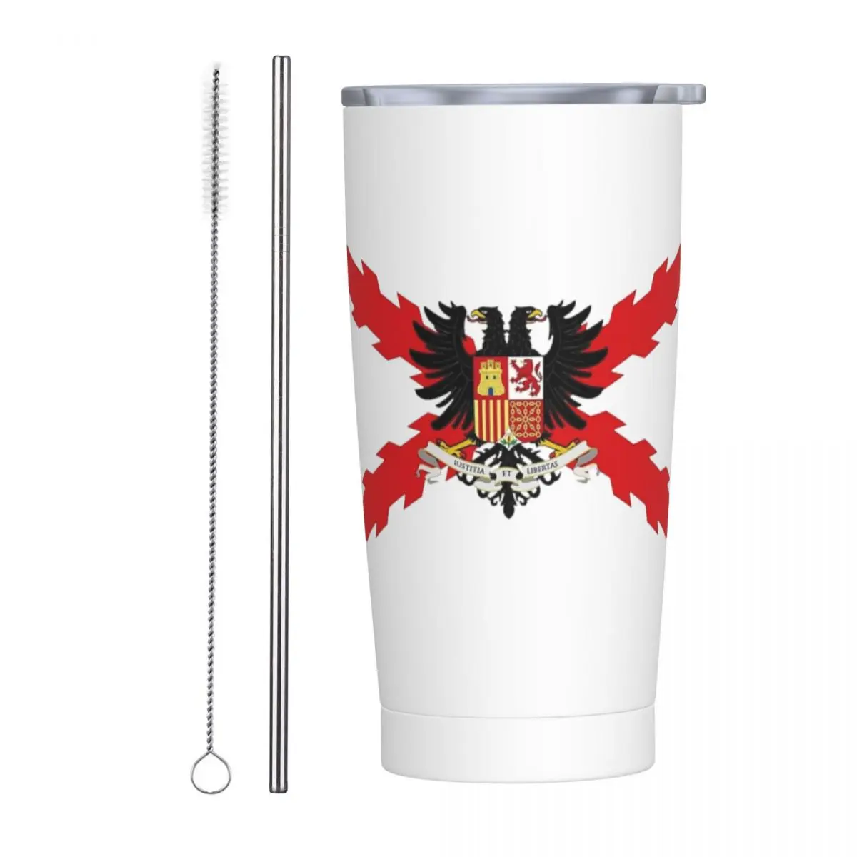 Stainless Steel Tumbler Spanish Burgundy Cross Mugs With Straws Ski Cross of Saint Andrew Cold and Hot Water Bottle Coffee Mug