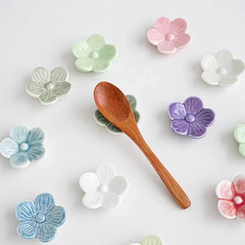 Ceramic Bow Shaped Spoon Rest Set Cute Colorful Glaze Smooth Surface Perfect For Kitchen Dining Table Tea Party
