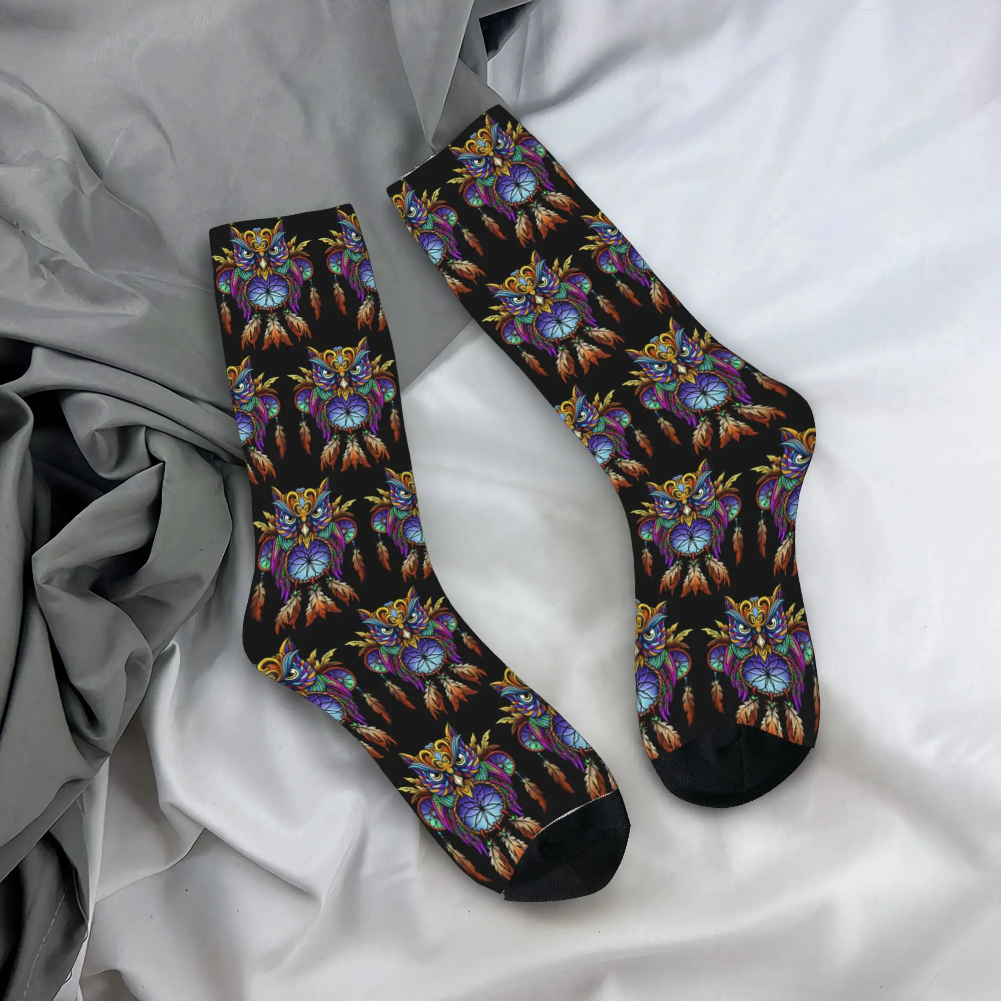 Calcetines de búho atrapasueños para todas las estaciones, medias Harajuku de alta calidad, calcetines de tripulación para hombres y mujeres, regalos de navidad