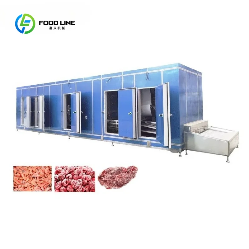 Customized High Quality Automatic IQF Tunnel Blast Freezer for Vegetable Fruit Seafood Shrimp Dumplings With 304 Stainless Steel