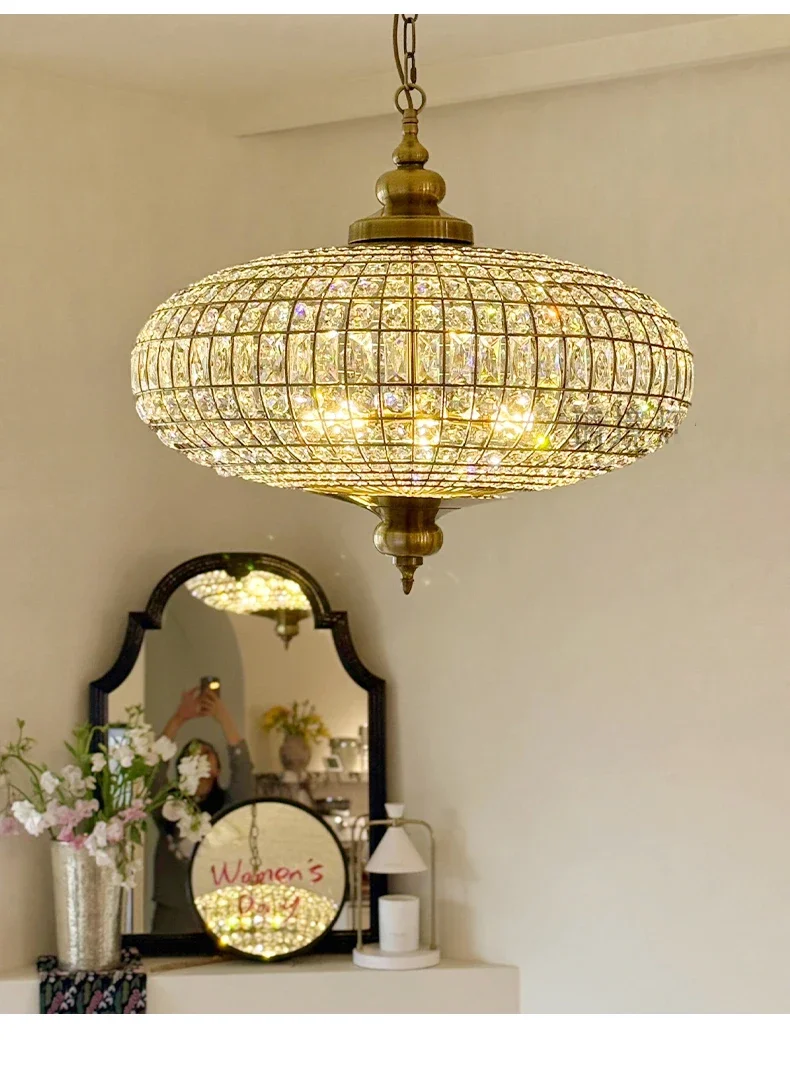 2026 Vintage K9 Crystal Pendant Lights For Living Room Bedroom American Copper Crystal Ceiling Chandelier For Dining Room Kitche