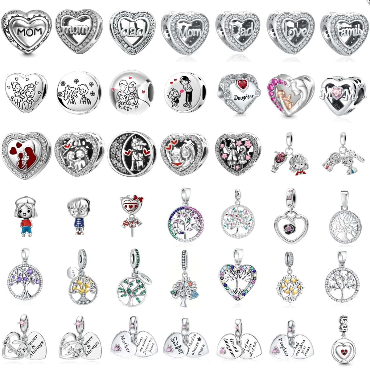 925 Silver Sister Mom Family Life Tree DIY Exquisite Bead Decoration Suitable for Original Pendant Women Bracelet Accessories