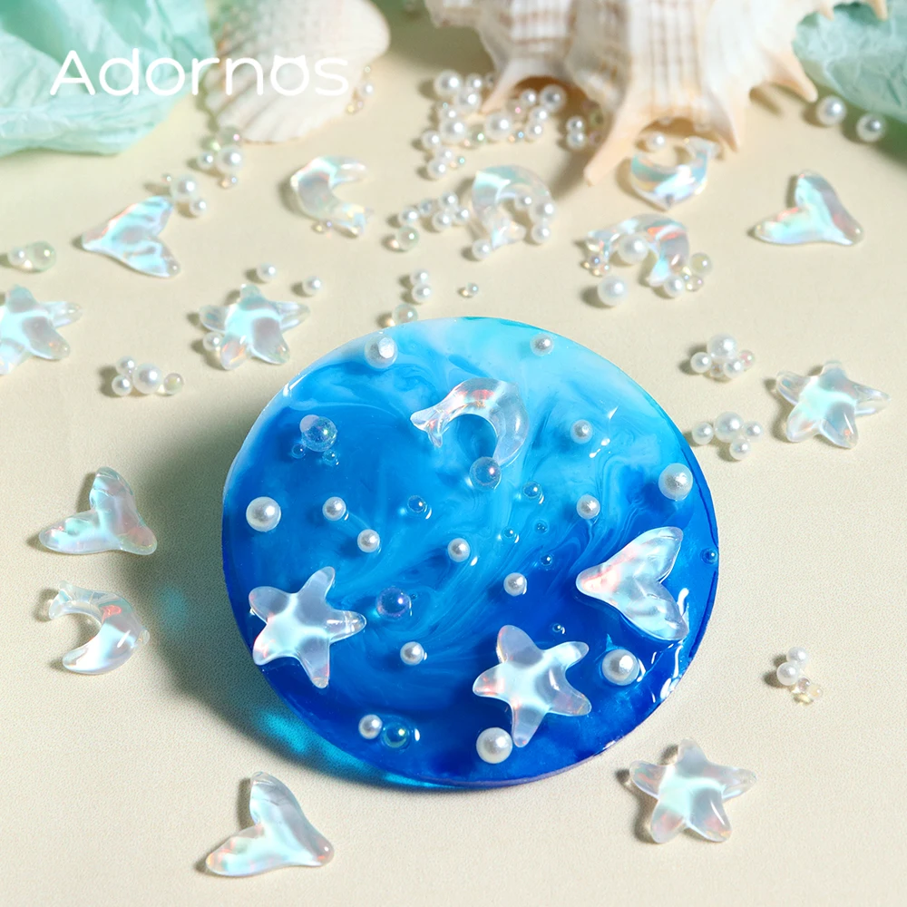 Summer Ocean DIY Crafts Accessories Pearls Aurora Dolphins Starfish Fish Tails Shape Design Resin Filling Hand Keychain Supplies