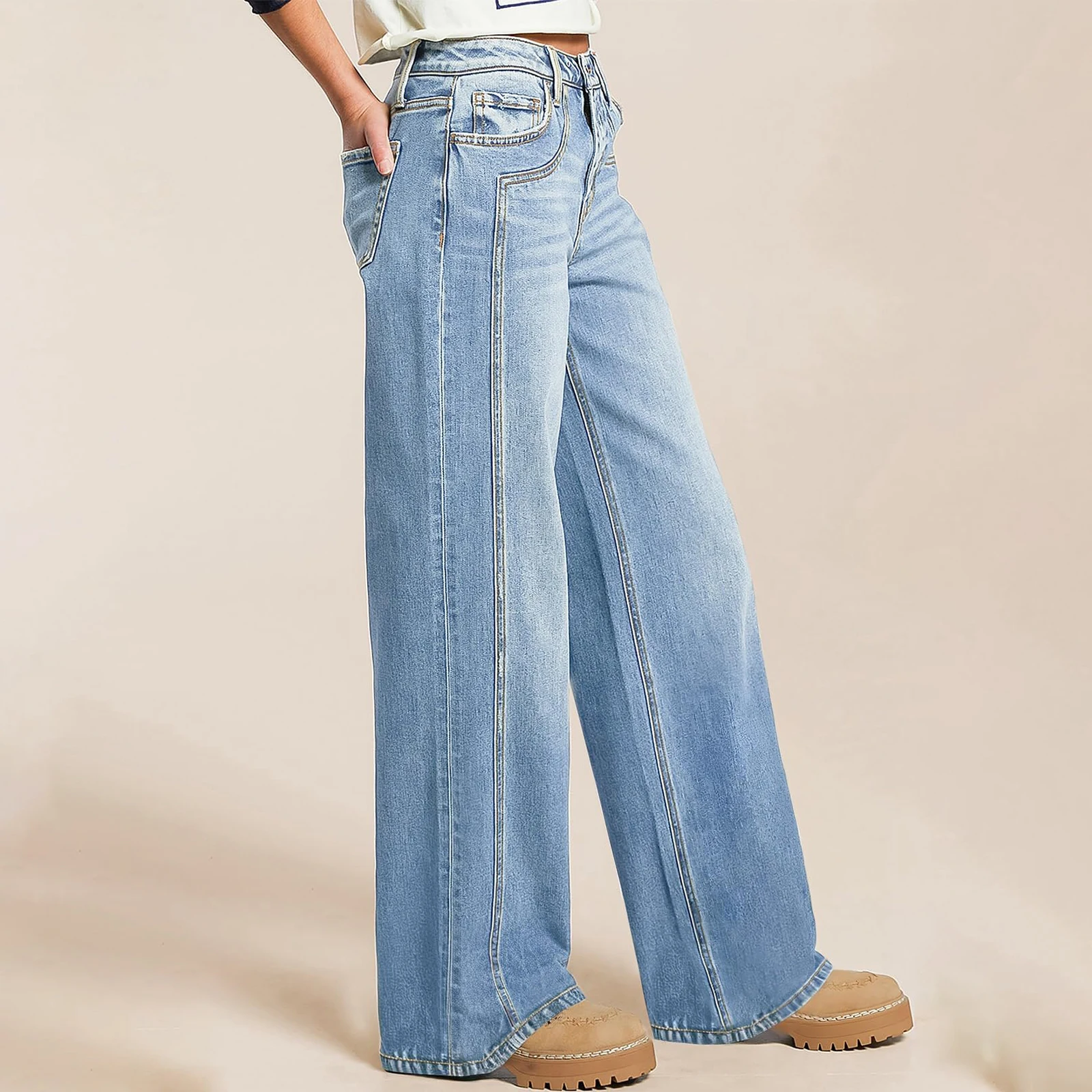 Fashion Loose Straight Leg Jeans Female Baggy Wide Fit Casual High Waist Retro Washed Vintage Style Casual Denim Pants