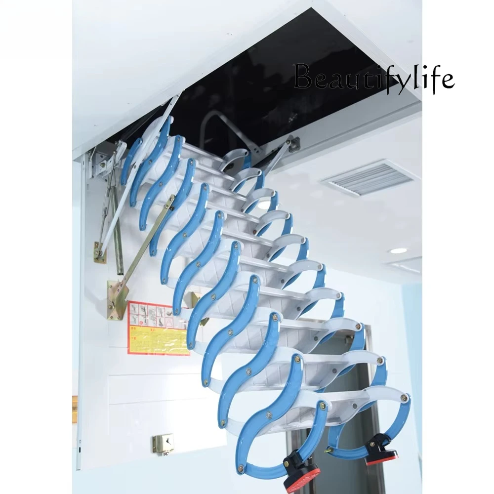 

Upright Folding Attic Ladder Carbon Steel Blue Manual Telescoping