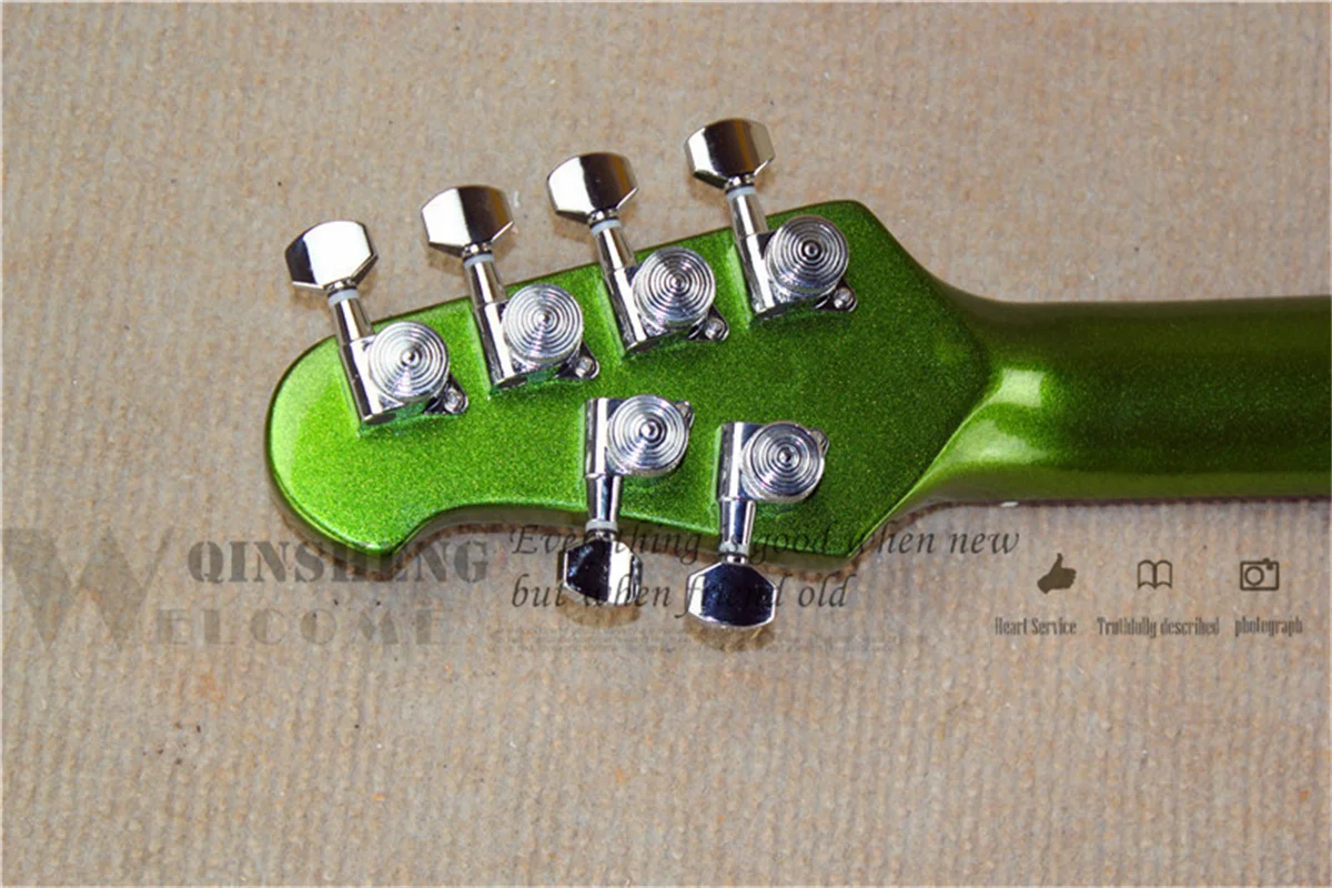 Classic Electric Guitar, ERN Metal Green Guitar, Small Tremolo Bridge, Dual Track Pickup, Locked Button, Active Battery Ca