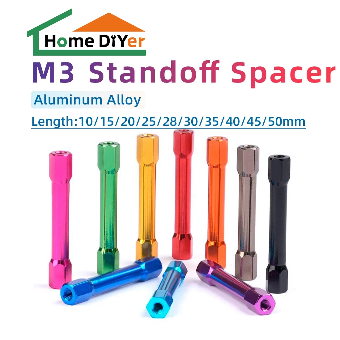 

10Pcs/Lot M3 Double Hex Thread Colourful Aluminum Spacer Standoff M3x15/20/25/30/35/37/40/45/50