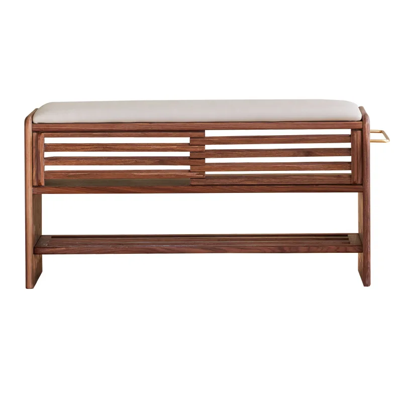 North American black walnut home shoe changing stool solid wood shoe rack, integrated household door can sit and wear shoe