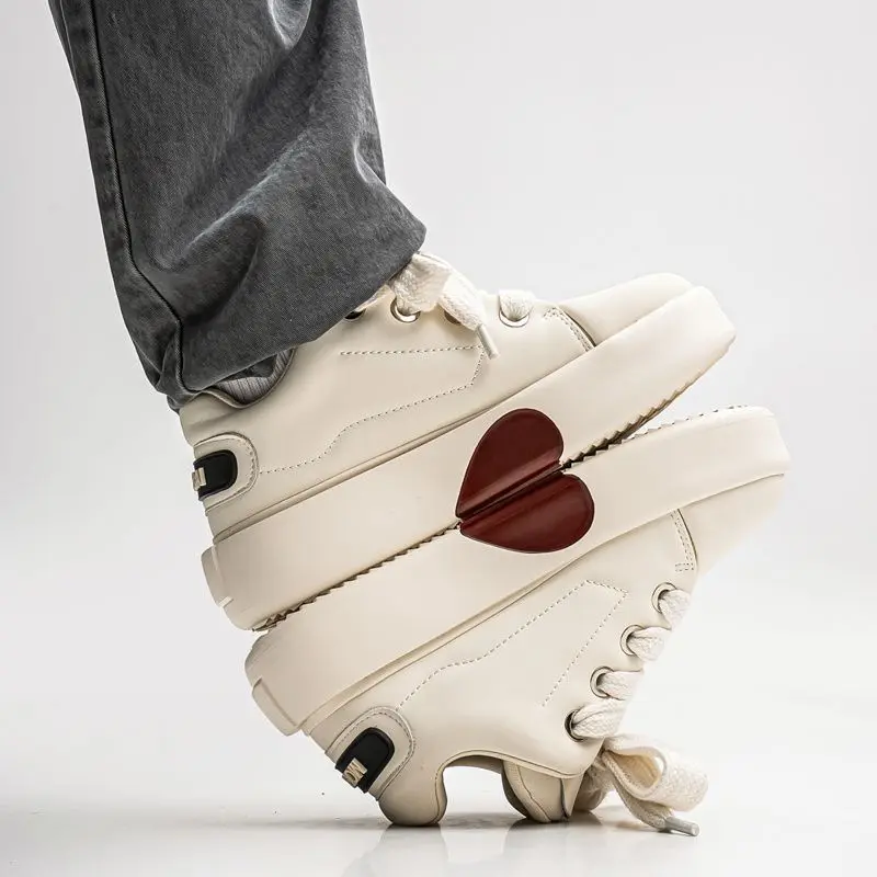 Red heart bottom vulcanized shoes men lace up sneakers chunky sports shoes luxury platform trainer man pu leather designer shoes