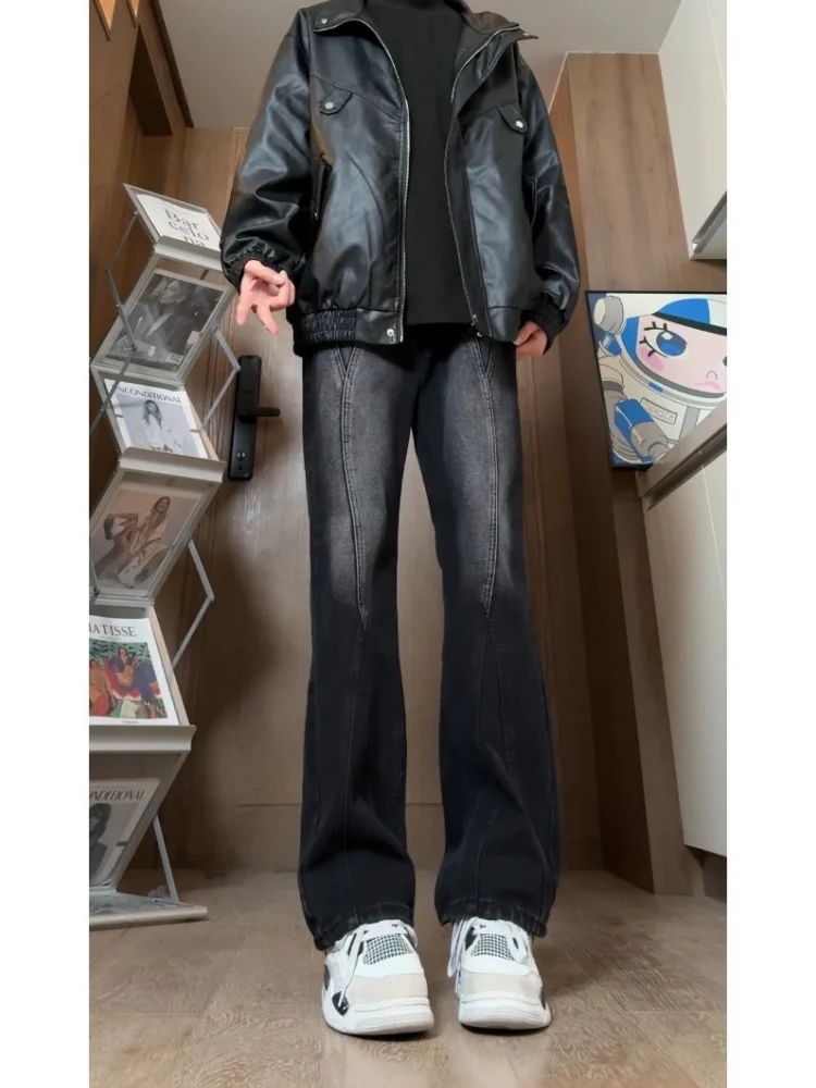 

Джинсы Bla Waed adient Splice прямого кроя для мужчин, осенне-зимние, в американском стиле INS, узкие расклешенные брюки, молодежный стиль