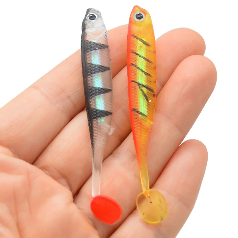 Fishing Lure T Tail Soft Bait 7.5cm/2.2g Rainbow Fish Aluminum Foil Colorful Tube Super PVC Lures Lot 3 Pieces