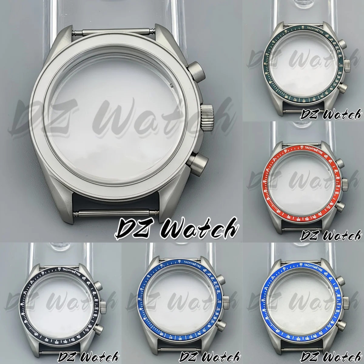 DZ 40mm Titanium Quartz Chronograph Watch Cases Red/Green/Blue/Silver/Grey/Black Insert With Coated Glass Fit For VK63 Movement