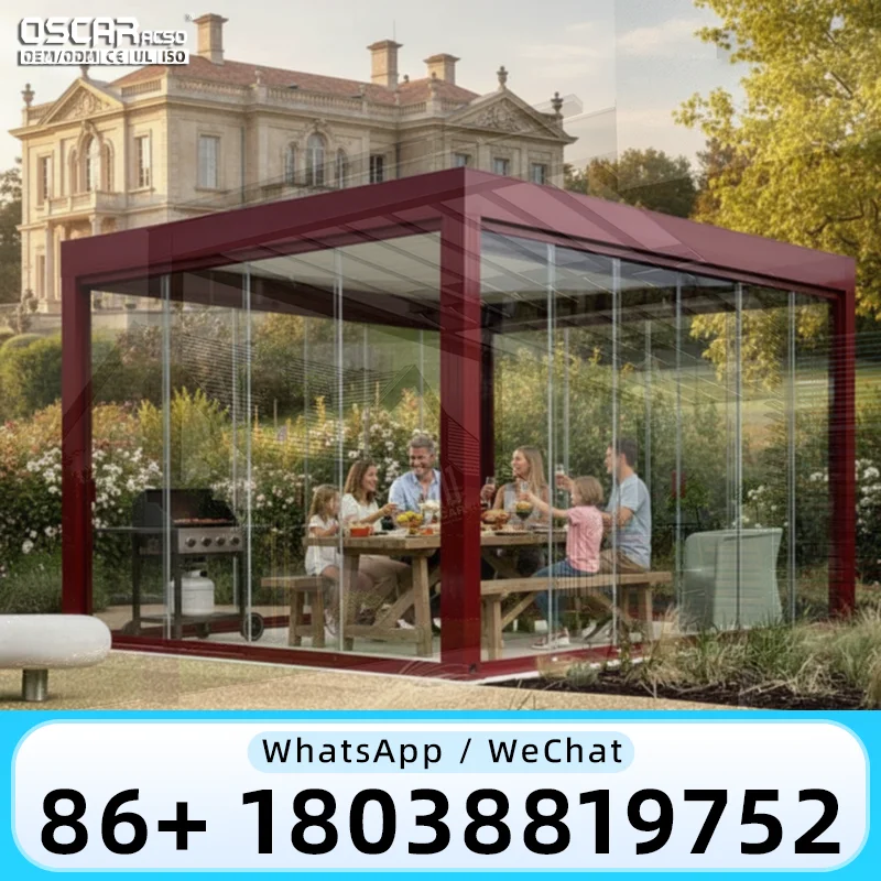 Aluminum Louver Pergola Electric Retractable Roof Patio Gazebo Waterproof Remote Control System Powder Coated for Balcony pergol