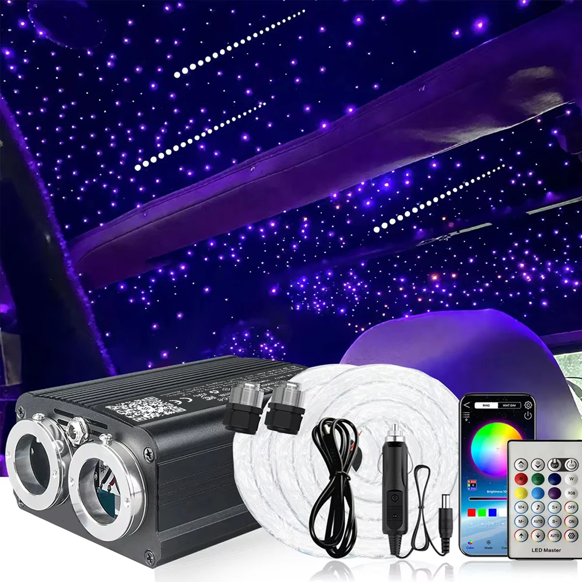 32W RGBW Meteor Car techo estrellas luz de fibra óptica música techo Interior del coche atmósfera ambiental luz para techo de cielo estrellado