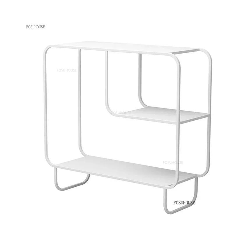 Creative Floor Bookcases Simple Iron Art Bookshelf Storage Organizer Nordic Living Room Furniture Home Sofa Display Side Cabinet