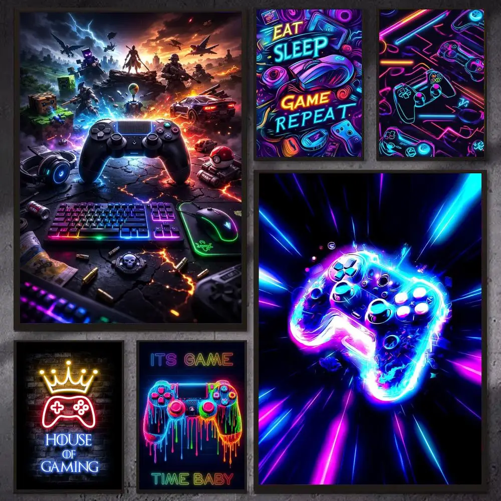 Cyberpunk Gamer Room Poster Modern Aesthetic Canvas Wall Art Poster Cool Room Stuff Bedroom Decor