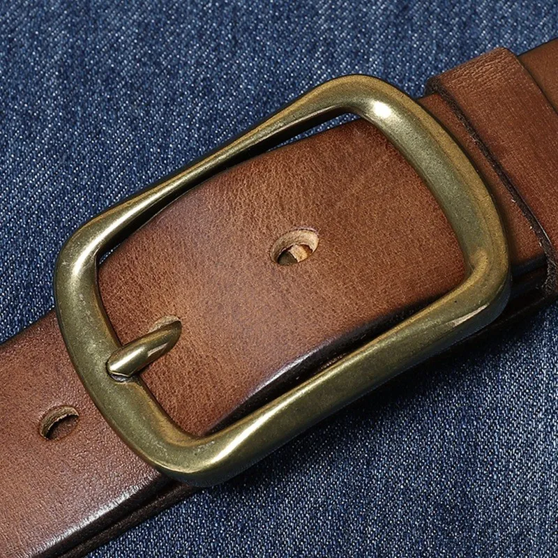 Hand-painted versatile pleated copper belt men's leather needle pure middle-aged and young