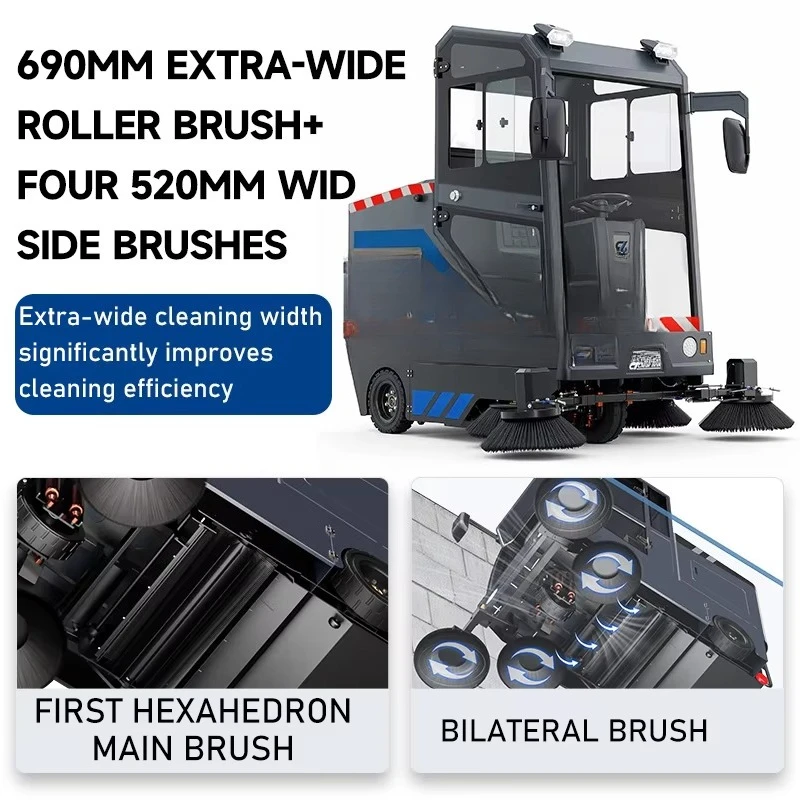 New Fully Enclosed Electric Industrial Ride-On Self-Propelled High Efficiency CE Certified Road Street Cleaning Machine Floor