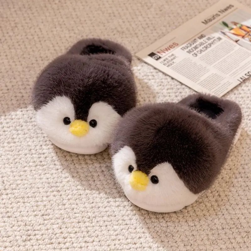 Lovely Cartoon Penguin Slippers Woman Home Keep Warm Shoes Winter Womens Plush Furry Slippers Female Indoor Fluffy Slides Loafer