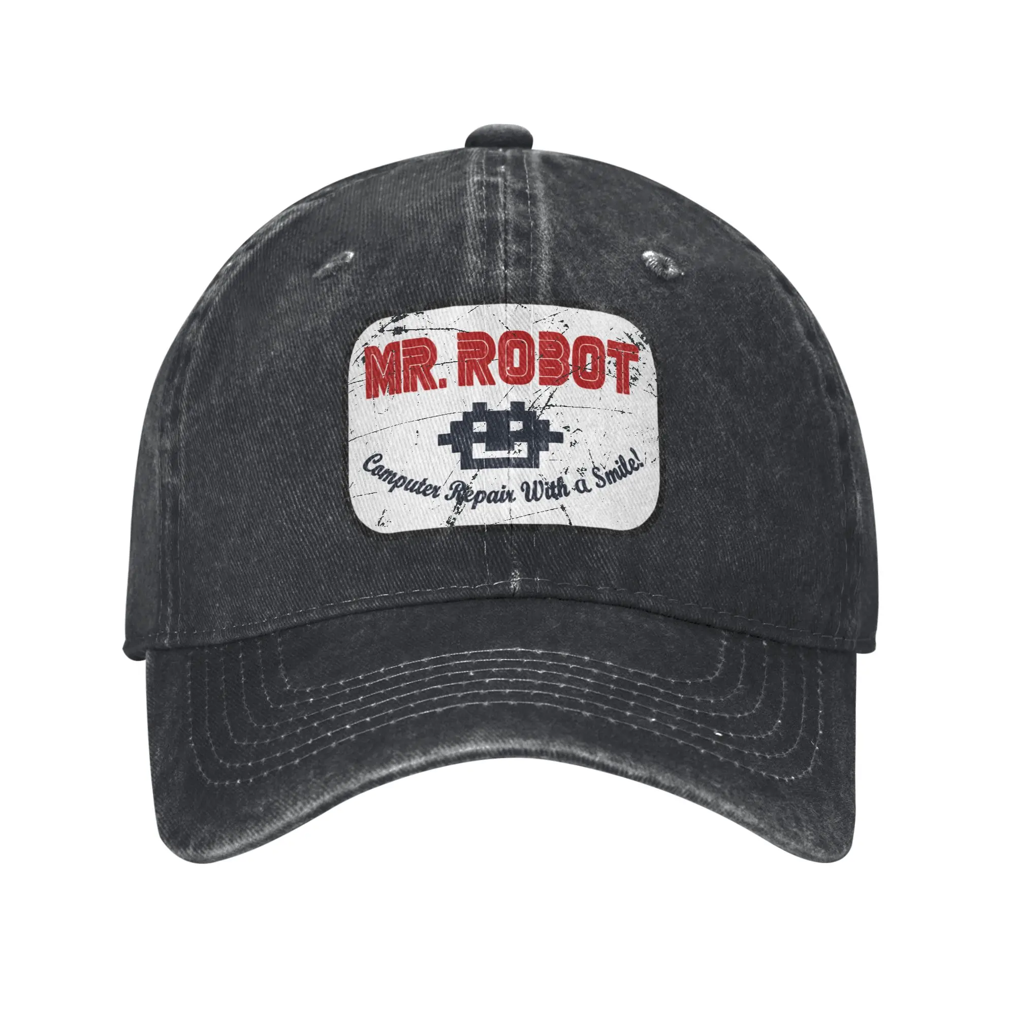 Mr Robot Computer Repair With A Smile Baseball Cap Retro Distressed Programmer Headwear Caps Hat