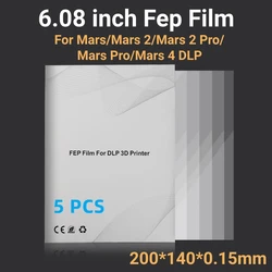 5Pcs 6.08 inch Fep Film 200*140*0.15mm For ELEGOO Mars Mars 2 Mars 2 Pro Mars Pro Mars 4 DLP LCD 3D Printer Parts Accessories