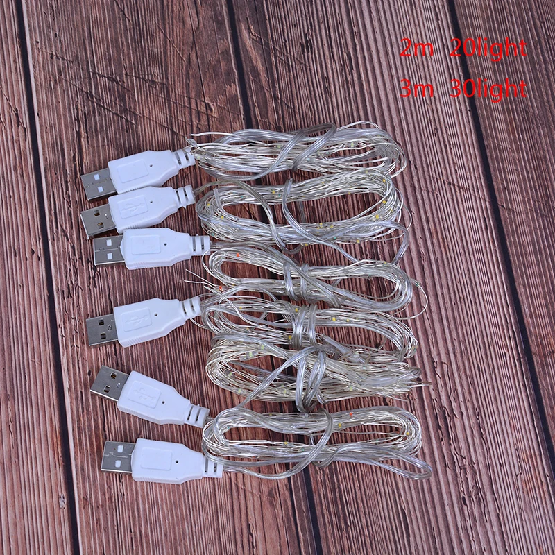 2M 20Led 3 metros 30Led USB operado Mini Led alambre de cobre cadena luces de hadas Led