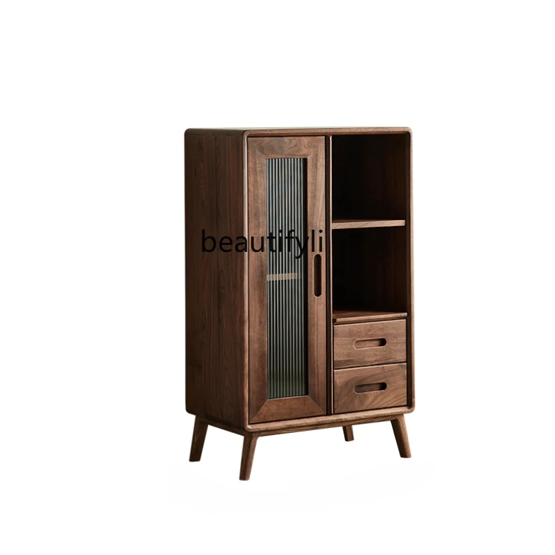 

North America Black Walnut Small Wine Cabinet Nordic Simple Solid Wood Locker Living Room Home Tea Side Cabinet furniture