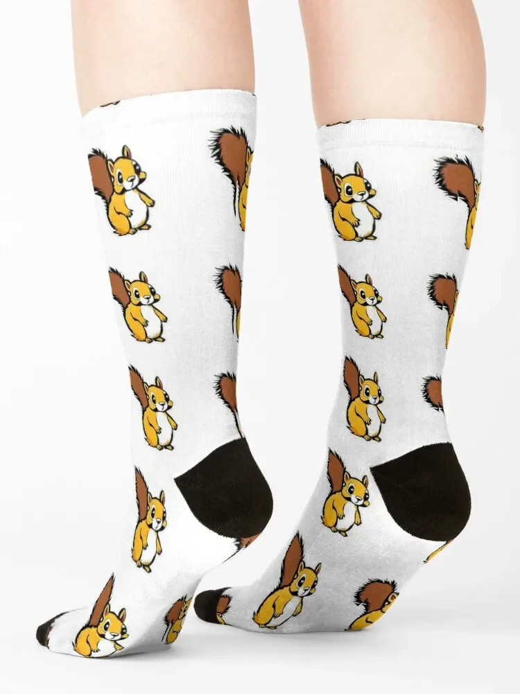 Homens e mulheres Happy Little Squirrel Sticker Design Socks, Custom Hip Hop Socks, Idéias do presente dos namorados