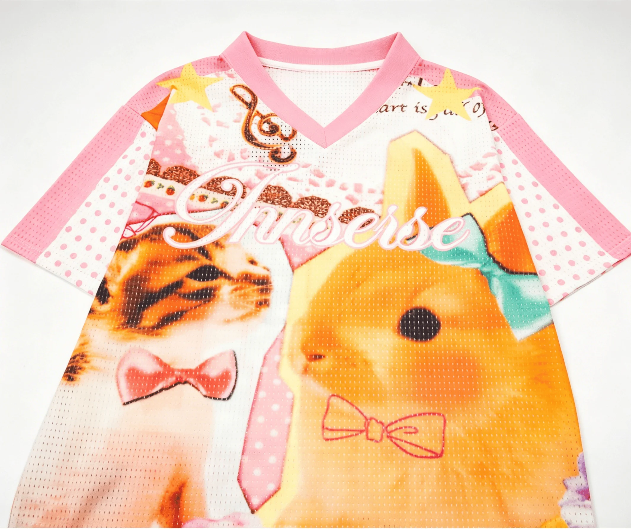 Adult and Children's Y2K Sweet Cool Style Cat Rabbit Jersey Pink White Contrast Breathable American Sports Short Sleeve