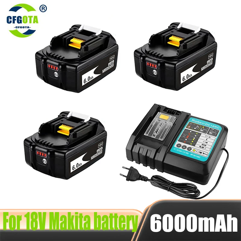 

Rechargeable Battery BL1860B 18V 6000mAh Backup Battery For Makita 18VBL1860 BL1840 BL1850 Cordless Drill With DC18RF 3A Charger