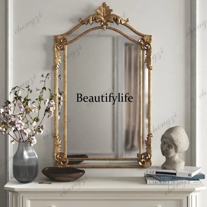 European makeup mirror retro vanity mirror wall hanging carved wall hanging bathroom, entrance decorative mirrorN138