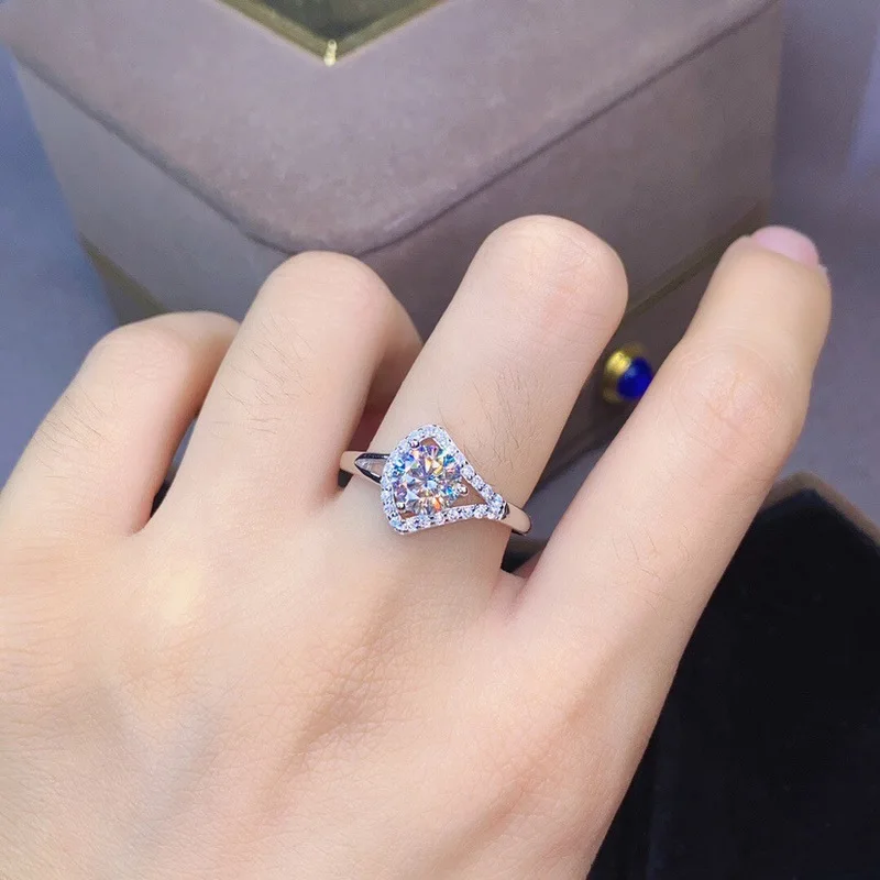 100% 925 pure silver plated with PT950 imitation CZ AAA zirconia fan-shaped full-cut diamond engagement ring - Elegant jewelry