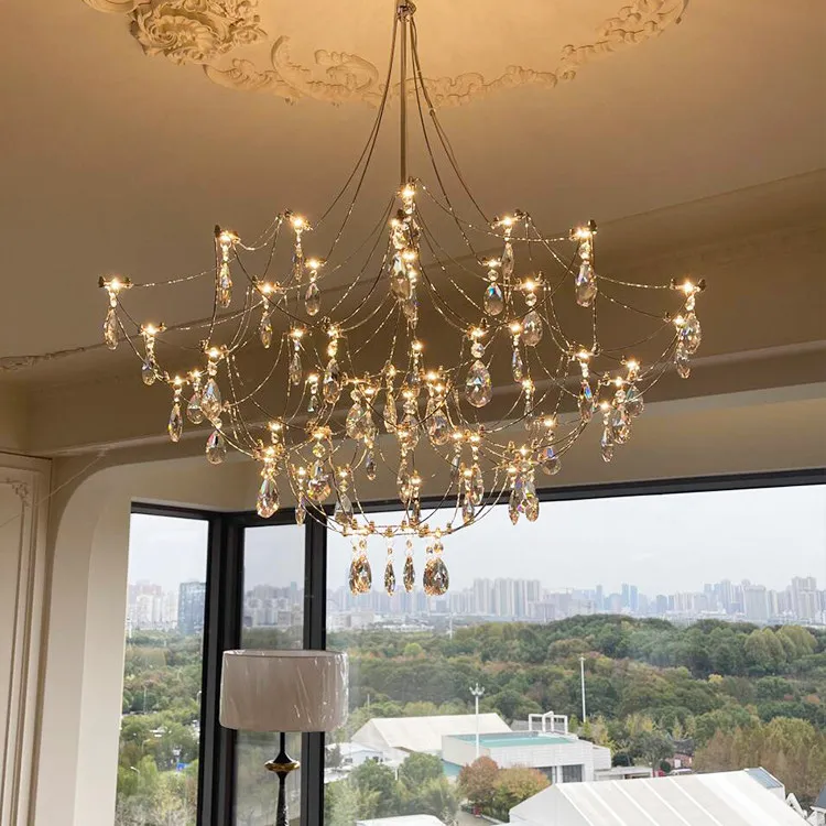 Starry Sky Villa Living Room Large Pendant Italian Minimalist Restaurant Lighting Modern Art Loft Staircase Crystal Pendant