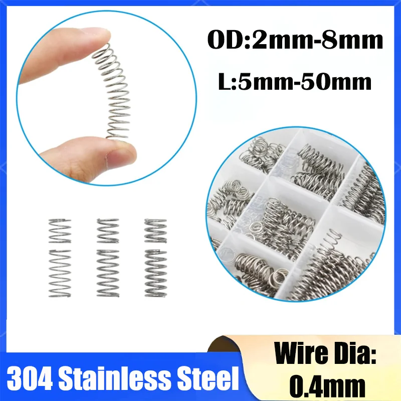 10Pcs 304 Stainless Steel Wire Diameter 0.4mm Micro Small Compression Spring OD 2mm/2.5mm/3mm/3.5mm/4mm/4.5mm/5mm/6mm/7mm/8mm