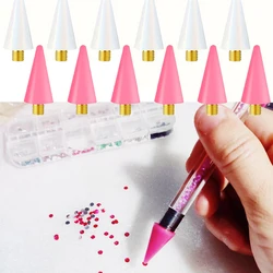 1/5/10Pc White/Pink Nail Dotting Pen Replacement Wax Head Rhinestone/Gem/Charm Picking Up Pen Tips Manicure Crayon Replace Tools