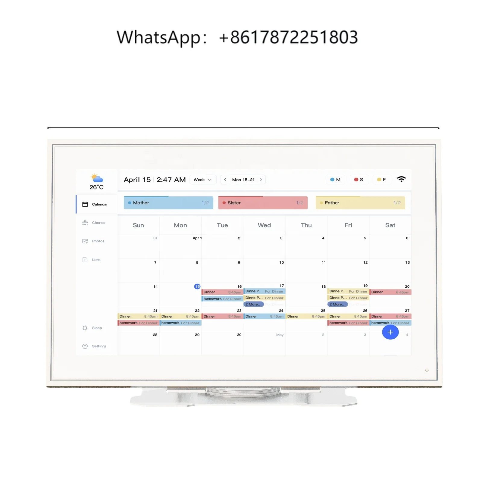 

Original Factory Smart Electronic Family Calendar 15.6 Inch Touch Screen Home Weekly Wall Digital Calendar Planner Display