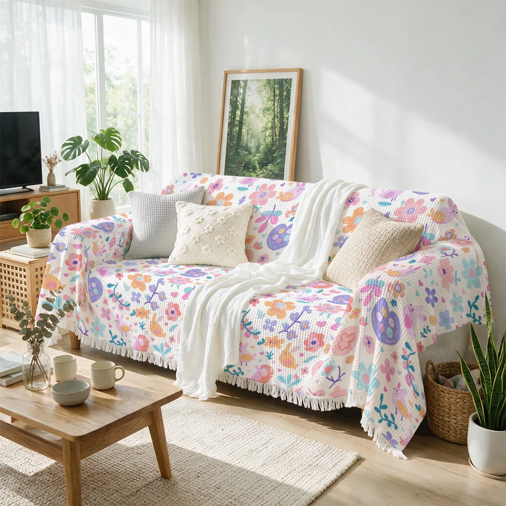 Charming Floral Pattern Throw Blanket Sofa Cover for Couch Boho Aesthetic Home Decor Gift Spring Living Room Textile Accent