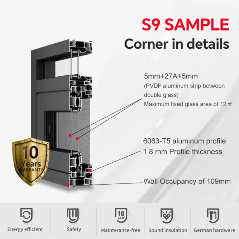AS2047 SAMPLE Windows Modern Soundproof Hurricane Proof Aluminum Alloy Framed French Double Glazed Casement Windows