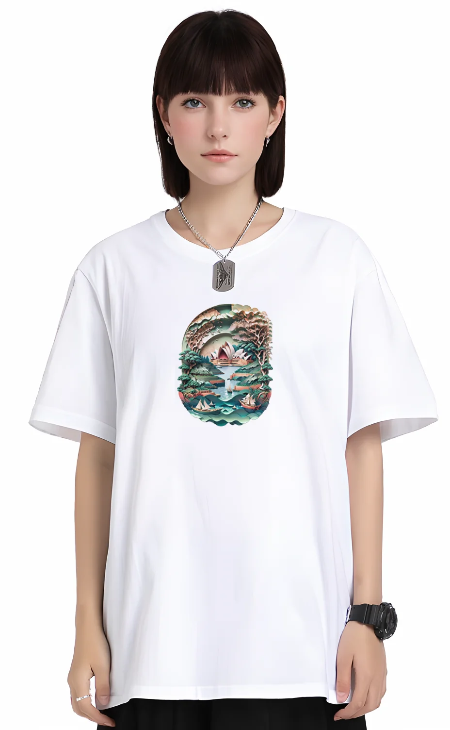 

Landmark Papercut on Women's Cotton T-Shirt - AC013