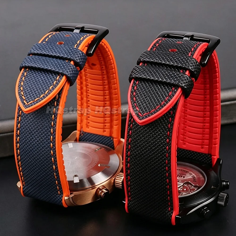 Nylon-Segeltuch-Gummi-Hybrid-Uhrenarmband 18mm 20mm 21mm 22mm Armband Wasserdicht Schweißfest Silikon-Uhrenband Zubehör – Detail 3