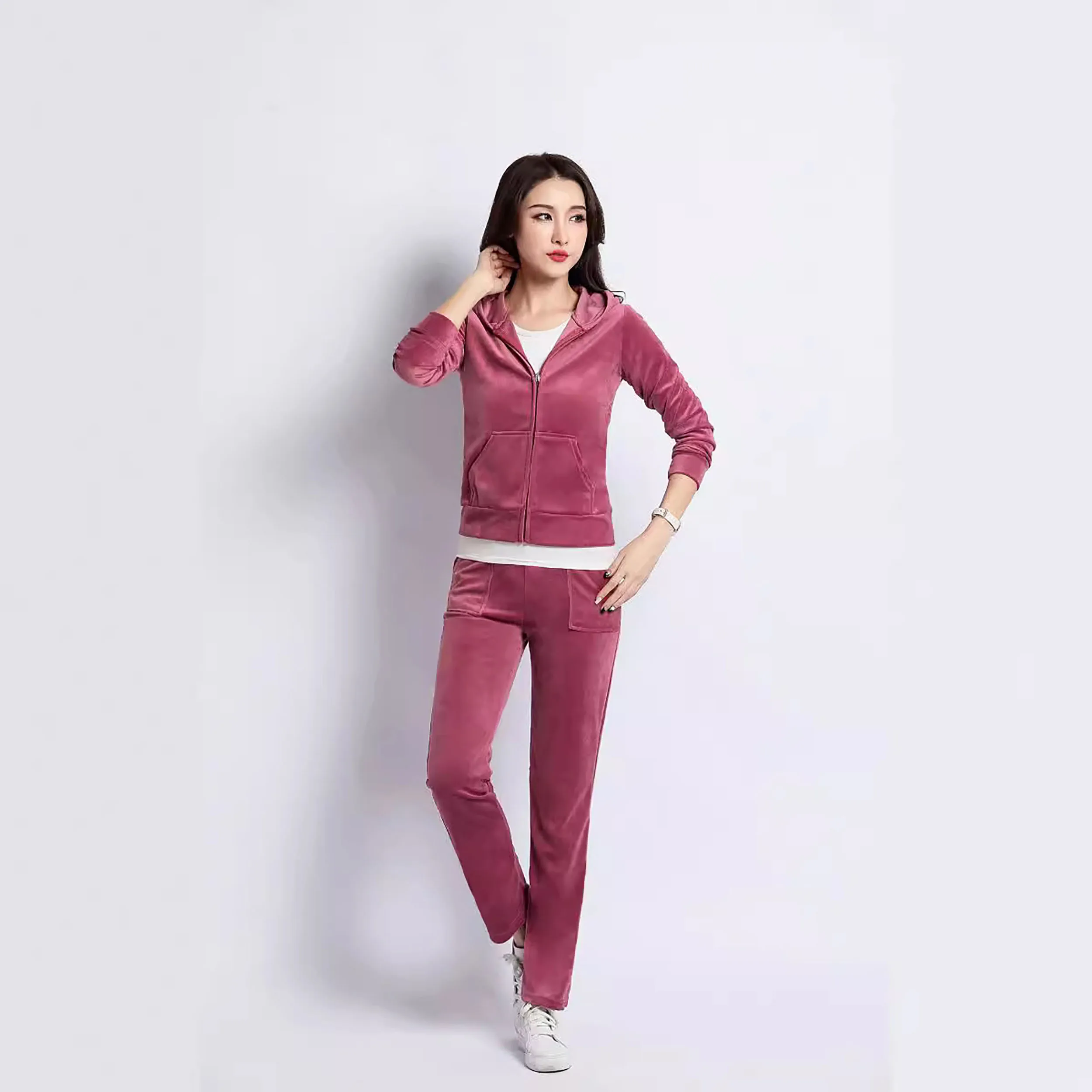 JC Lovers Brand Casual Women\'s Suits Spring Autumn Outdoor Velvet Women Tracksuits Hooded Collar Jogging Sportswear suit