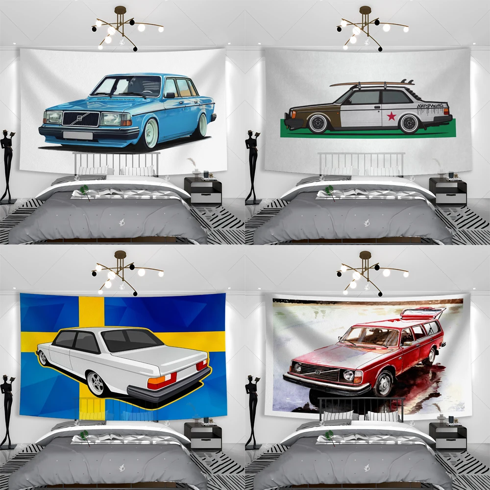 

1980s Car Art white background Tapestry Wall Hanging Funny Wall Tapestry for Office Classroom Dorm Home Wall Decor Art 90x150cm