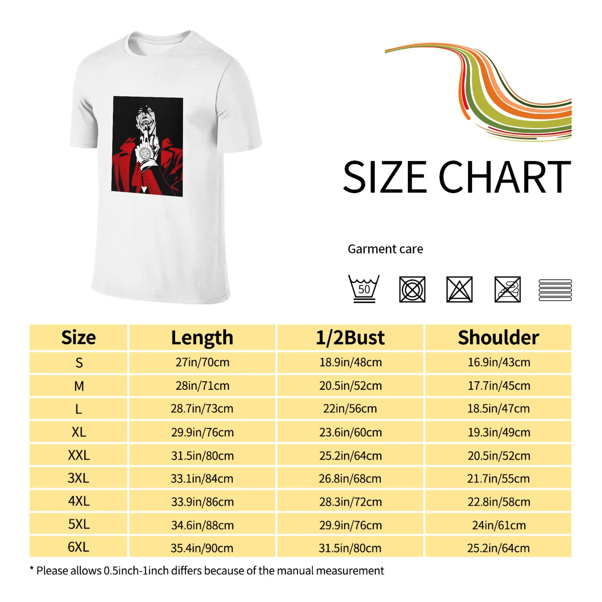 100% Cotton Alucard Hellsing Manga T-Shirt Men's Double Sided T Shirt Men Crew Neck Summer Shirts Tops S-6XL view 3