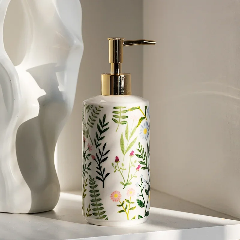 430ml Porcelain Liquid Soap Dispenser With Plastic Press,Ceramic Bathroom Accessories,Shampoo Shower Lotion Dispensers Bottle