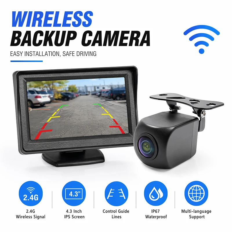 Wireless WiFi Free Installation 4.3 Inch Screen HD Night Vision Car Rear View Reversing Monitor Camera