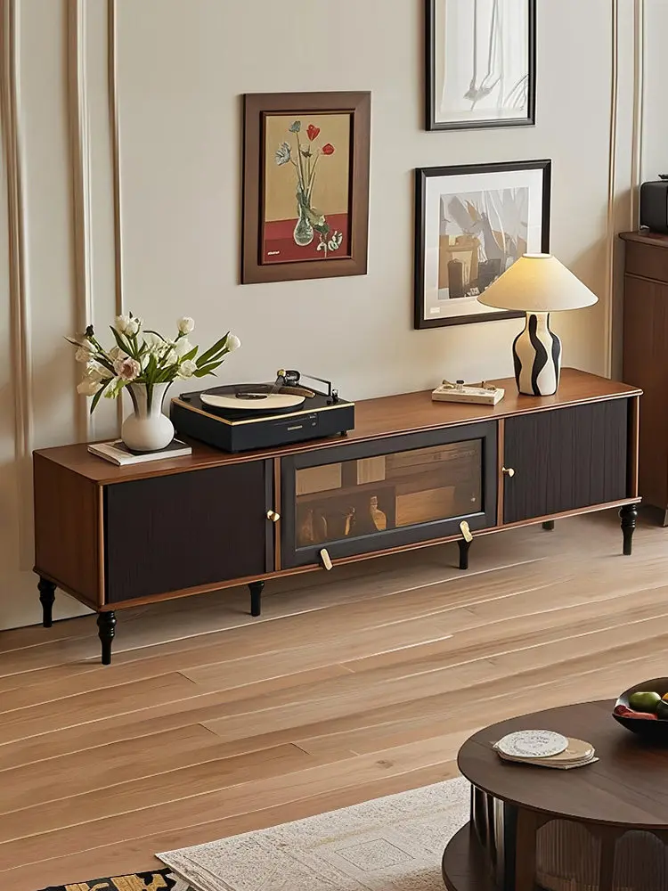 PYH medieval style solid wood TV cabinet, storage locker integrated household high-end coffee table combination
