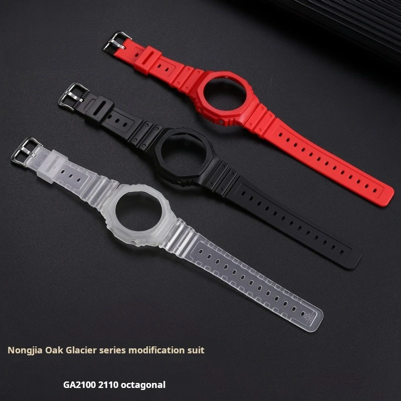 For Casio G-SHOCK Octagon Farm Oak GA-2100 GA-2110 TPU Refit transparent Watchband case Silicone Watch Strap ga2100 men Bracelet