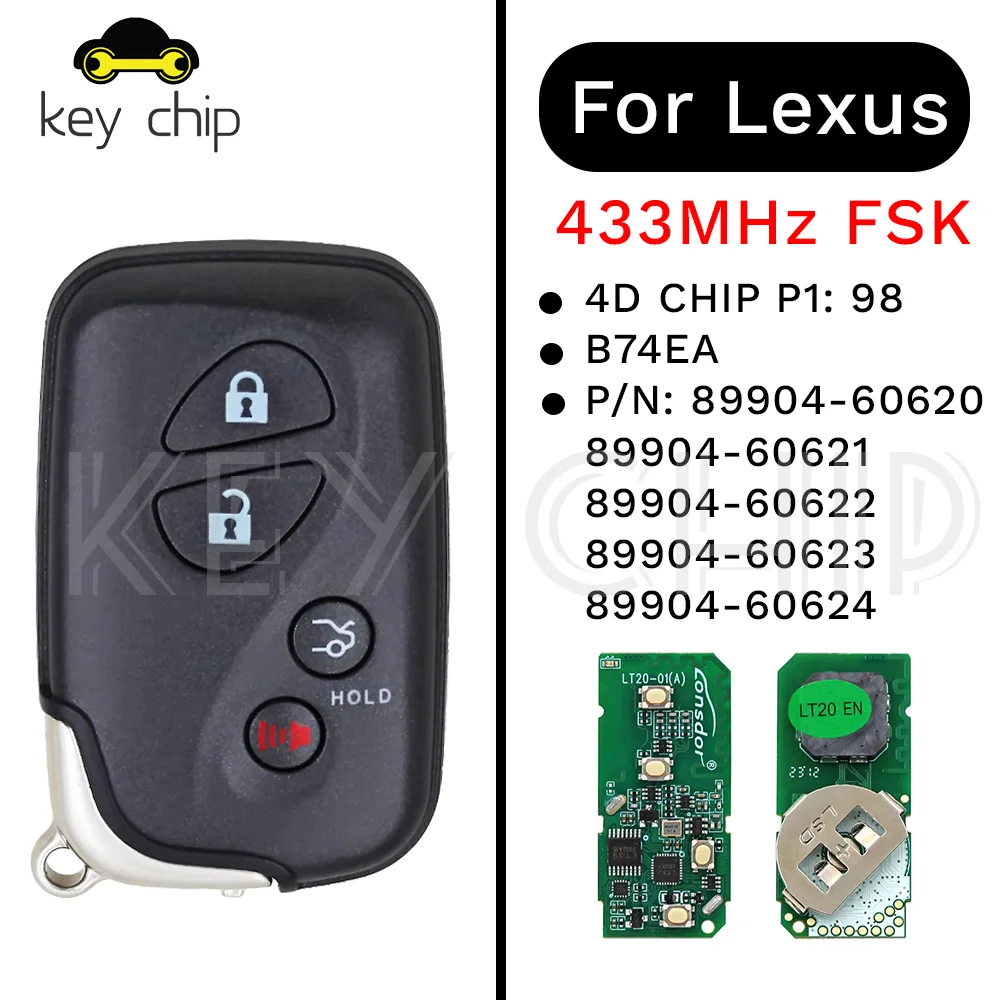 B74EA Smart Key For Lexus GX460 2010-2019 433MHz FSK  4D CHIP P1: 98 89904-60620 89904-60621 89904-60622 89904-60623 89904-60624