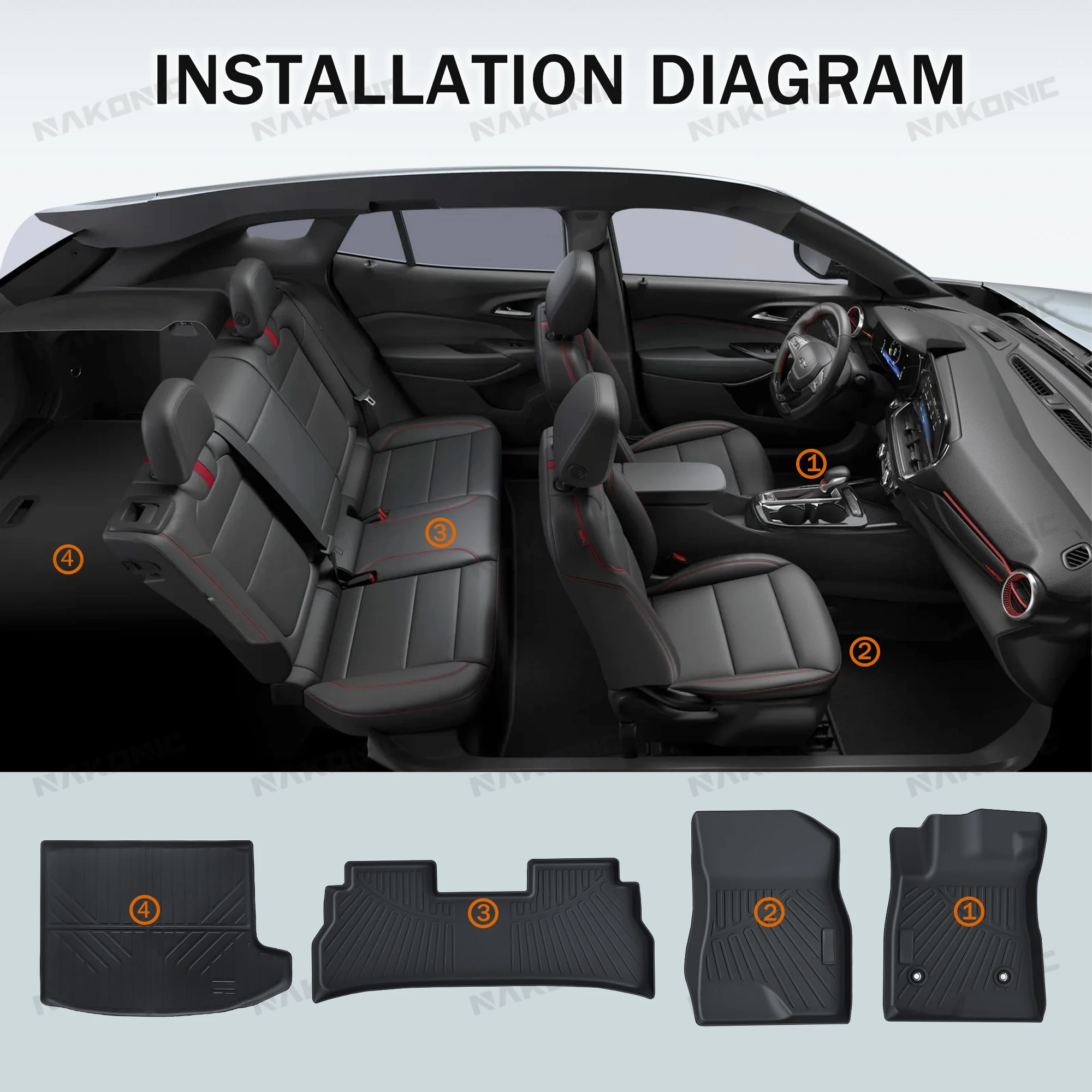 Available For 2024 Chevy Trax/Buick Envista TPE Material Car Floor Mat Trunk Mat Waterproof Antifouling Black